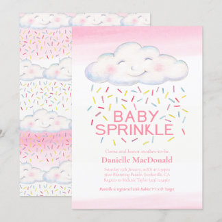 Cloud candy sprinkles pink watercolor baby shower invitation