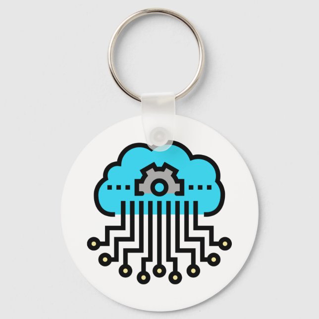 Cloud Computing Network Circuit Gear Tech Keychain (Front)