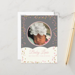 Cloud Confetti Dot Border Baby Gray Pink Announcement Postcard