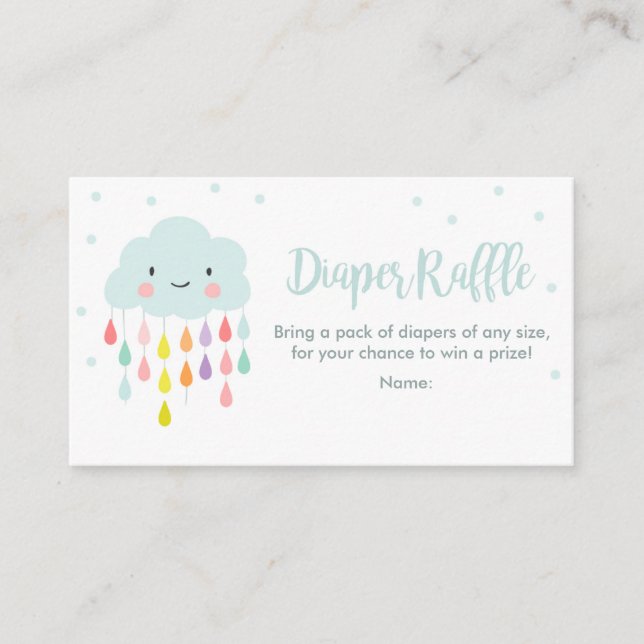Cloud Diaper Raffle Card Rain drops Baby Shower (Front)