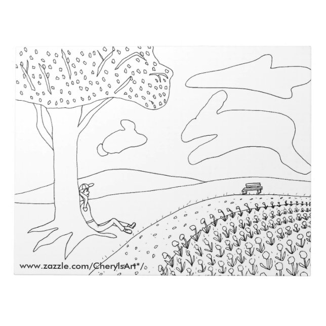 Cloud Gazing in the Park Outline Coloring Notepads (Front)