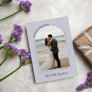 Cloud Gray Arch Wedding Photo Love & Thanks Thank You Card