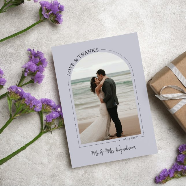 Cloud Gray Arch Wedding Photo Love & Thanks Thank You Card (Creator Uploaded)