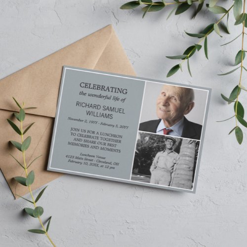 Cloud Gray Minimal Celebrating Life Photo Memorial Invitation