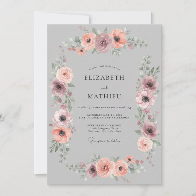 Cloud Gray Muted Anemone Wedding Invitation (Front)