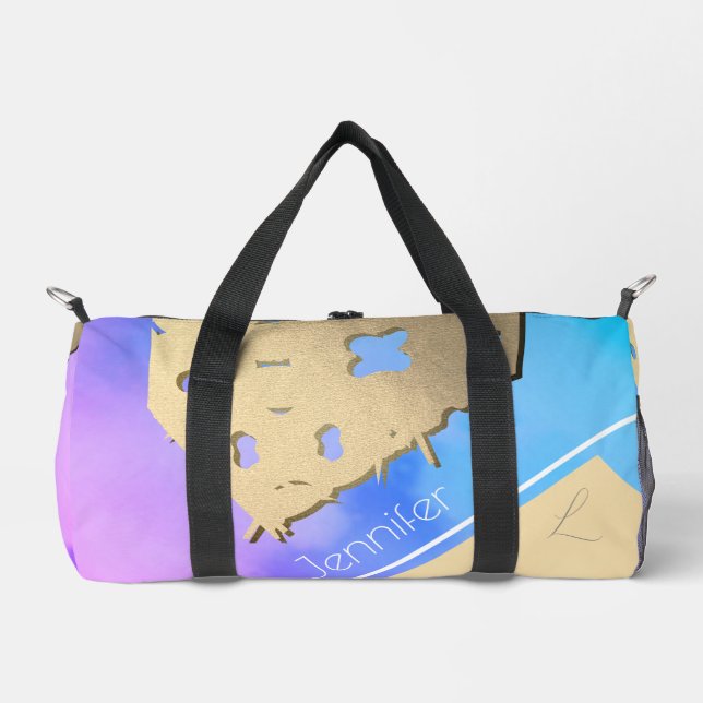 Cloud-kissed Serenity: The Golden Lace  Duffle Bag (Front)