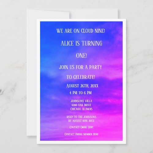 Cloud Nine 1st First Birthday QR Code Pink Blue  Invitation