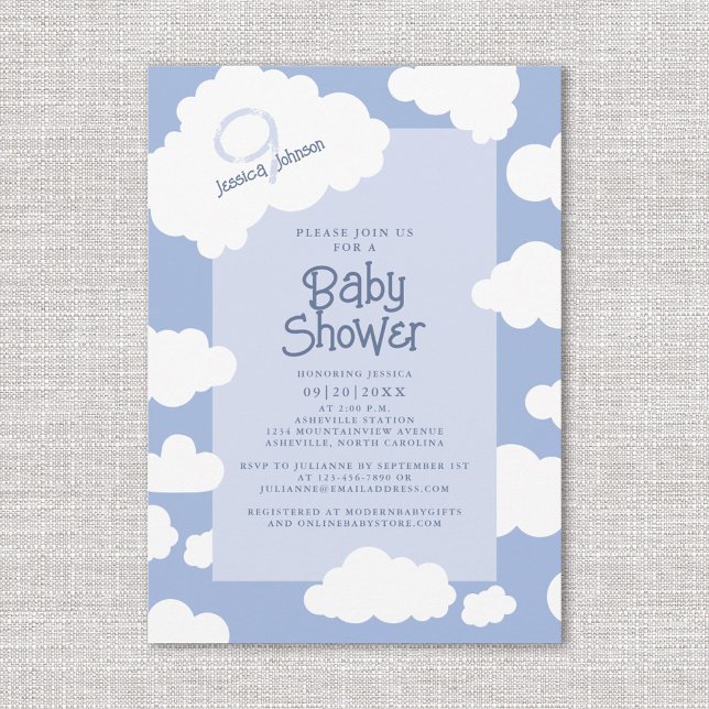 Cloud Nine 9 Baby Shower Cute Whimsical Party Invitation (Cloud Nine 9 Baby Shower Cute Whimsical Party Invitation)