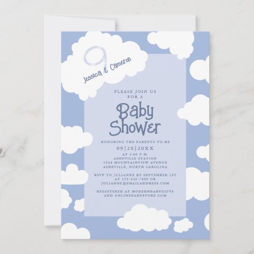 Cloud Nine 9 Baby Shower Parents to be Cute Party Invitation