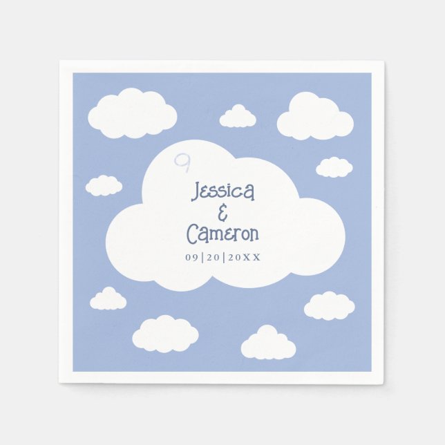Cloud Nine 9 Cute Whimsical Wedding Party Custom Napkins (Front)