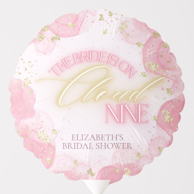 Cloud Nine 9 Glow Pink Gold Glitter Bridal Shower Balloon (Front)