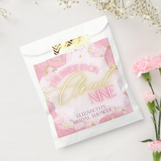 Cloud Nine 9 Glow Pink Gold Glitter Bridal Shower Favor Bag (Sealed)