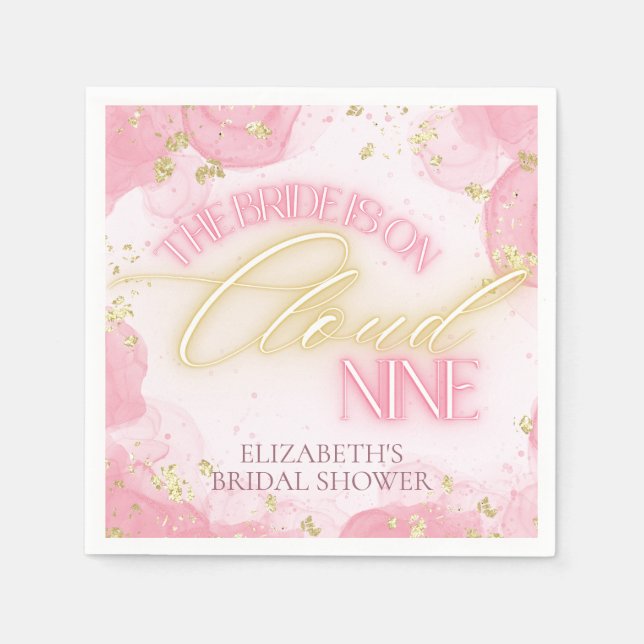 Cloud Nine 9 Glow Pink Gold Glitter Bridal Shower Napkins (Front)