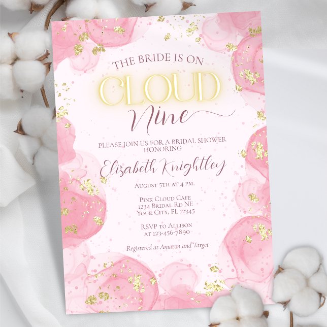 Cloud Nine 9 Pink Gold Faux Glitter Bridal Shower Invitation (Creator Uploaded)