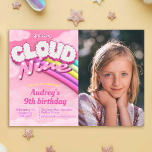 Cloud Nine - 9th Birthday - Girl Invitation
