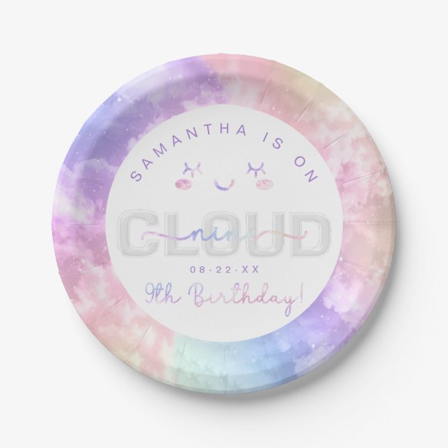 Cloud Nine 9th Birthday Paper Plates – Pastel Sky  (Front)