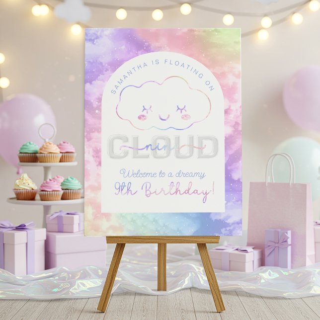 Cloud Nine 9th Birthday Welcome Sign – Pastel Sky  (Welcome guests to a dreamy Cloud Nine birthday celebration)