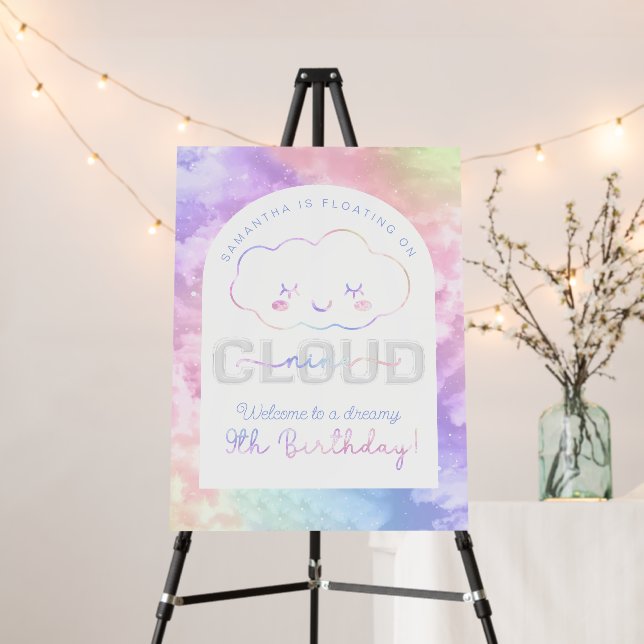 Cloud Nine 9th Birthday Welcome Sign – Pastel Sky  (In Situ (Stand))