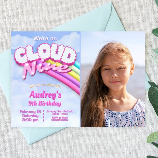 Cloud Nine - 9th Birthday with Photo Invitation (Cloud Nine - 9th Birthday with Photo Invitation)
