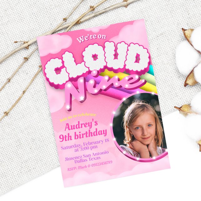Cloud Nine - 9th Birthday with Picture Invitation (Creator Uploaded)