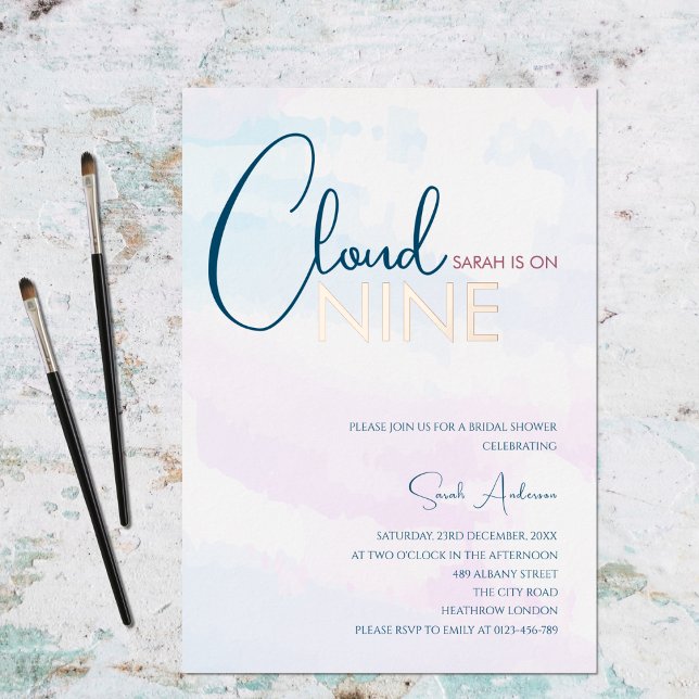Cloud Nine Abstract Blue Rose Gold Bridal Shower Foil Invitation (Creator Uploaded)