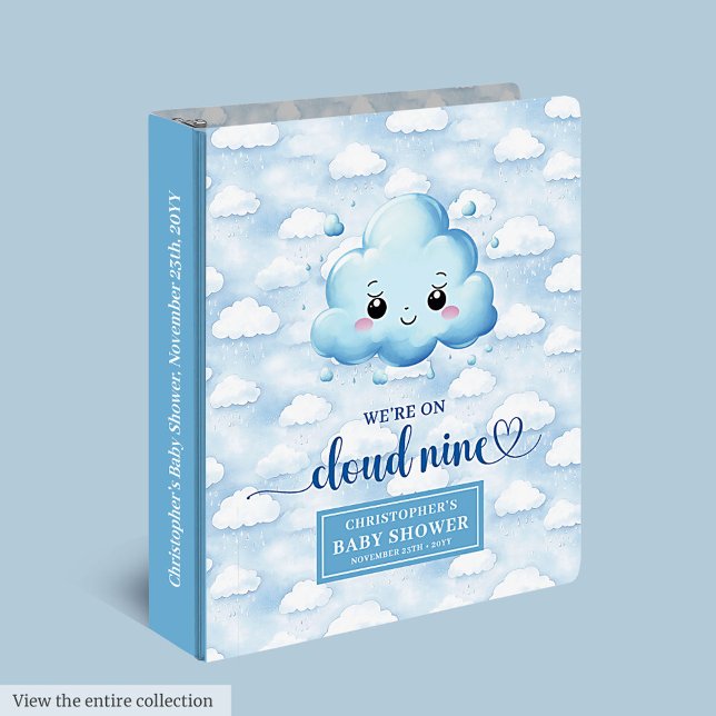 Cloud Nine Baby Boy Memory Album Personalized Gift 3 Ring Binder (Popular Cloud Nine binder, watercolor baby boy keepsake, custom photo album.)