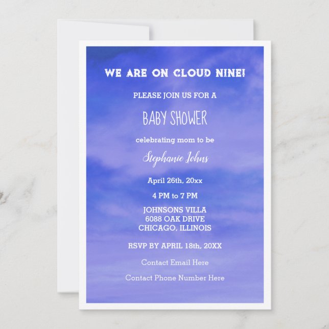 Cloud Nine Baby Shower Boys Girls Blue Abstract Invitation (Front)