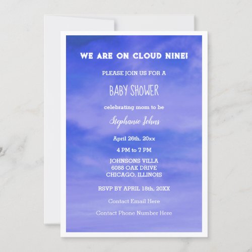 Cloud Nine Baby Shower Boys Girls Blue Abstract Invitation