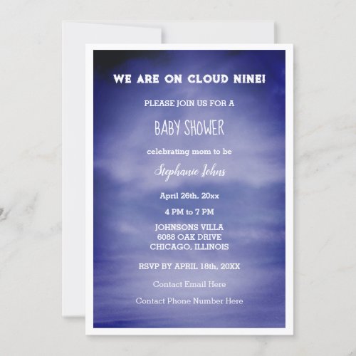 Cloud Nine Baby Shower Boys Girls Blue Aesthetic Invitation