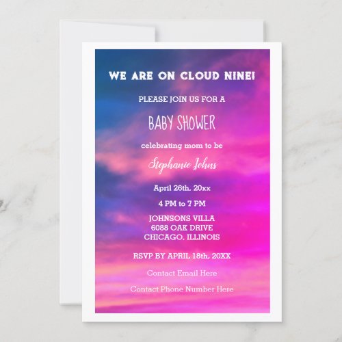 Cloud Nine Baby Shower Colorful Pink Art QR Code  Invitation