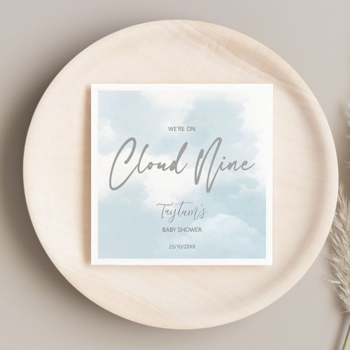 Cloud nine baby shower grey dusty blue napkins