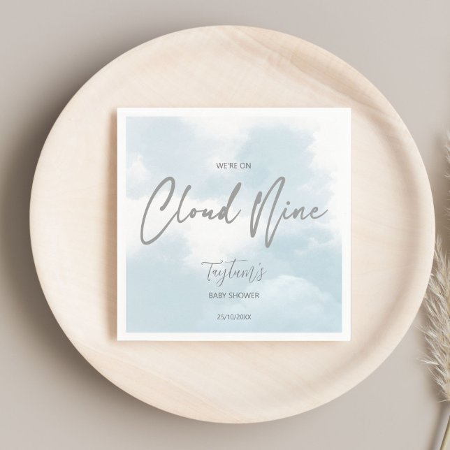 Cloud nine baby shower grey dusty blue napkins (Cloud nine baby shower grey dusty blue template napkins personalized tableware baby shower decor)