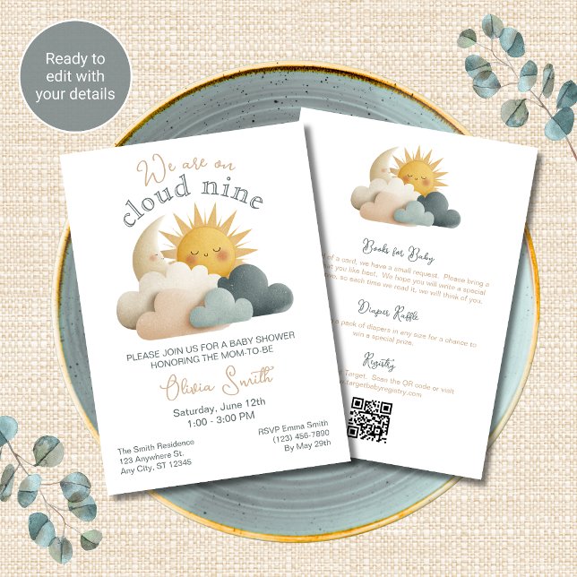 Cloud Nine Baby Shower Invitation All in One QR (Creator Uploaded)