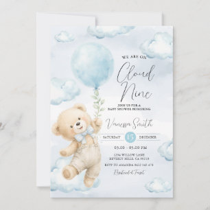 Cloud Nine Baby Shower Invitation Blue Bear 