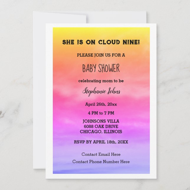 Cloud Nine Baby Shower QR Code Baby Girl Pink Art Invitation (Front)