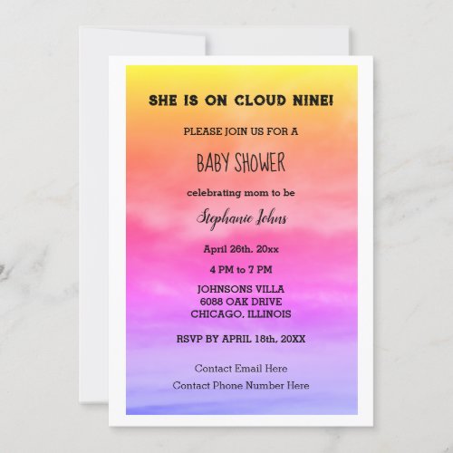 Cloud Nine Baby Shower QR Code Baby Girl Pink Art Invitation