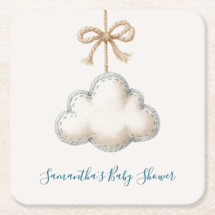 Cloud Nine Baby Shower Square Paper Coaster