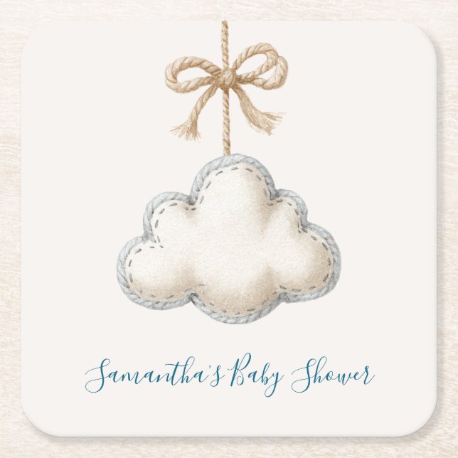 Cloud Nine Baby Shower Square Paper Coaster (Front)