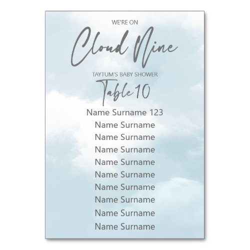 Cloud nine baby shower table number cards