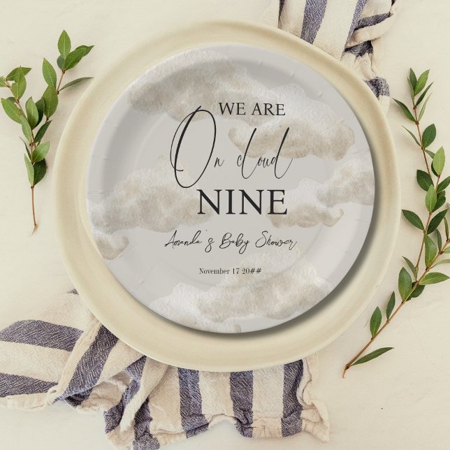 Cloud Nine Beige Gender Neutral Sky Baby Shower Paper Plates (Creator Uploaded)