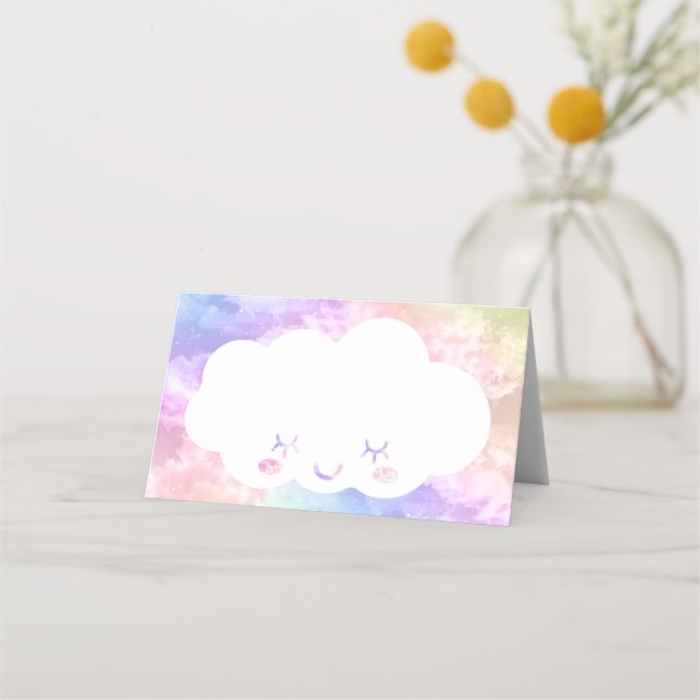 Cloud Nine Birthday Place Card – Kawaii Pastel Sky (Front)