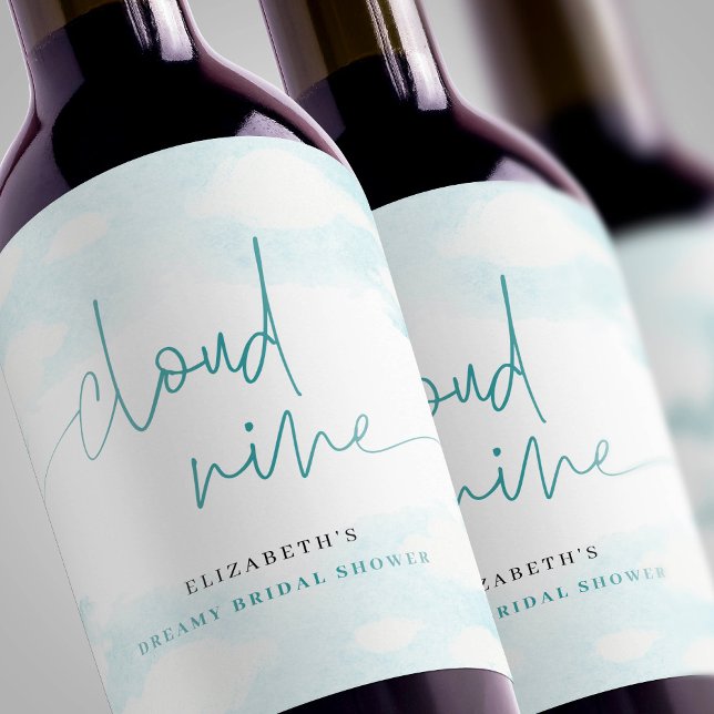 Cloud Nine Blue and White Bridal Shower dreamy Wine Label (Creator Uploaded)