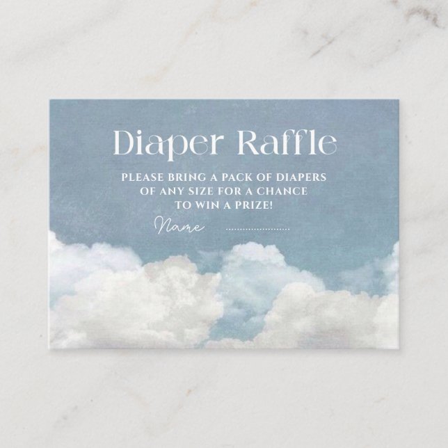 Cloud Nine Blue Baby Shower Diaper Raffle Enclosure Card (Front)