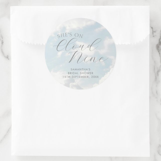Cloud Nine Blue Cloudy Sky Modern Bridal Shower  Classic Round Sticker (Bag)