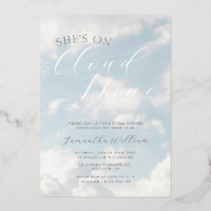 Cloud Nine Blue Cloudy Sky Modern Bridal Shower Foil Invitation