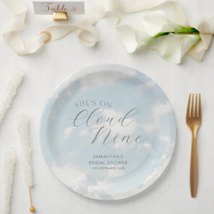 Cloud Nine Blue Cloudy Sky Modern Bridal Shower Paper Plates