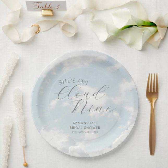 Cloud Nine Blue Cloudy Sky Modern Bridal Shower  Paper Plates (Wedding)