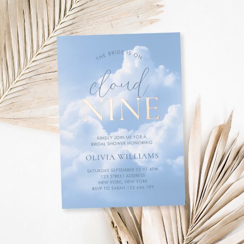 Cloud Nine Blue Sky Clouds Bridal Shower Foil Invitation