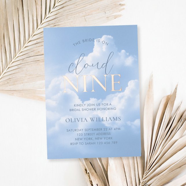 Cloud Nine Blue Sky Clouds Bridal Shower Foil Invitation (Creator Uploaded)