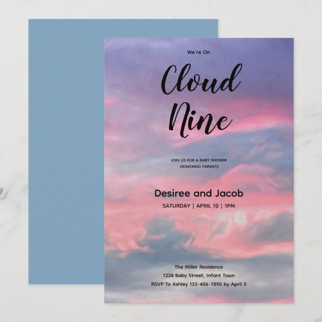 Cloud Nine Boy Baby Shower Invitations (Front/Back)